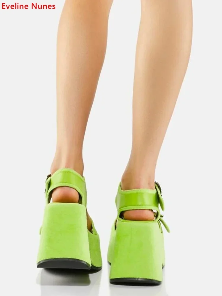Green Daisy Buckle Sandals New Women\'s Summer Platform Round Toe Fashion Comfortable Good Quality Beautiful Sweet Shoes Designer