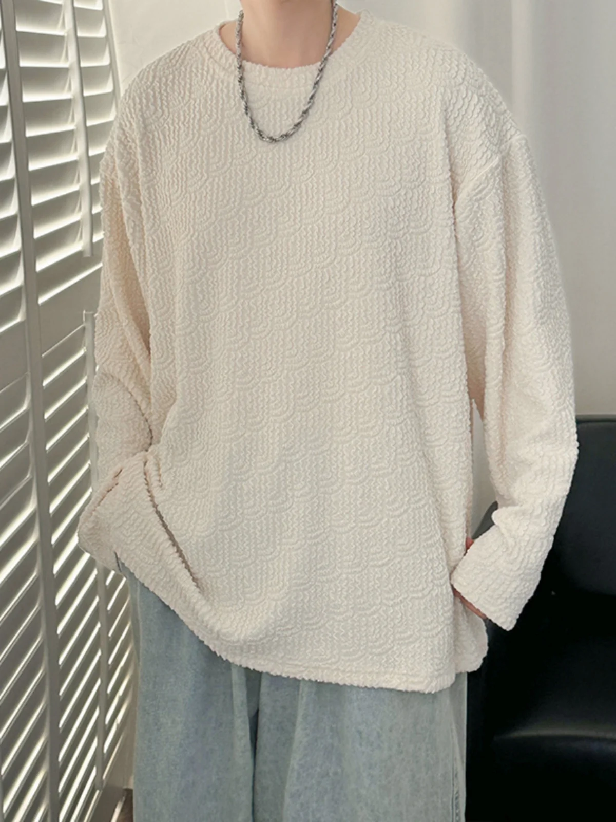 

Heavyweight Long Sve Men's T-irt Loose Fit Innerwear Outerwear Spring Autumn White Base Layer irt Youth Faion Trend