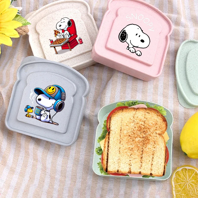 

New Snoopys Lunch Toast Box Bread with Lid Organizer Portable Sandwich Bento Case Outdoor Storage Bag Anime Food Container Gift