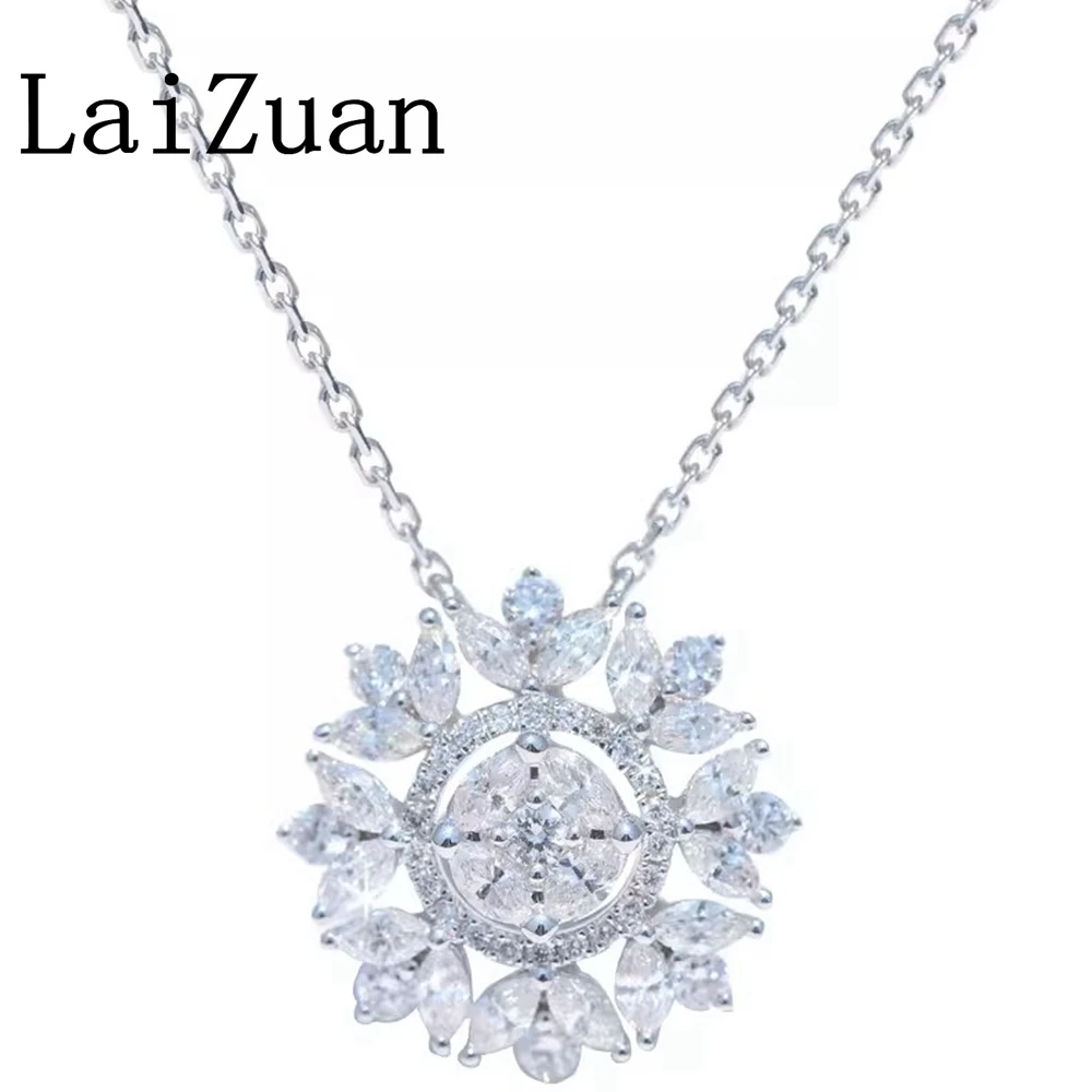 LaiZuan Solid 18k AU750 White Gold Natural Diamond Necklace Pendant Exquisite Women's Jewelry Marquise Shape Stone Prong Setting