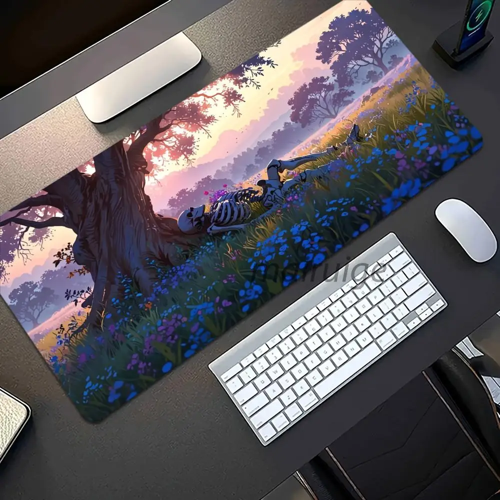 Alfombrilla de ratón con diseño de esqueleto, alfombrilla grande para mesa de juegos de oficina y ordenador, alfombrillas de teclado con bordes cosidos antideslizantes de goma XXL, alfombrillas largas para escritorio