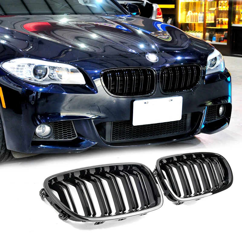 

A Pair Glossy Black Dual Slat Style Front Kidney Grill Grille For BMW F10 F11 520i 525i 530i 535i 2010-2017 Auto Accessories