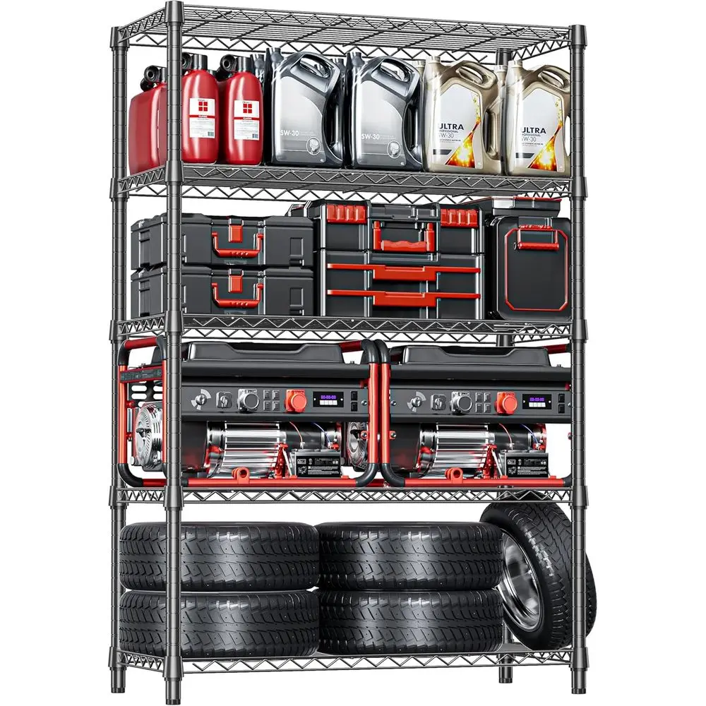 

5-Tier Heavy Duty Metal Storage Shelving Unit (Black, 17.7 D x 47.2 W x 72.3 H, 1750 lbs capacity), Adjustable Steel Wire Rack O