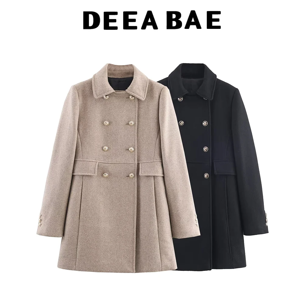 

DEEABAE Double breasted stand up collar slim fit temperament long sleeved trench coat for autumn and winter new women's clothing