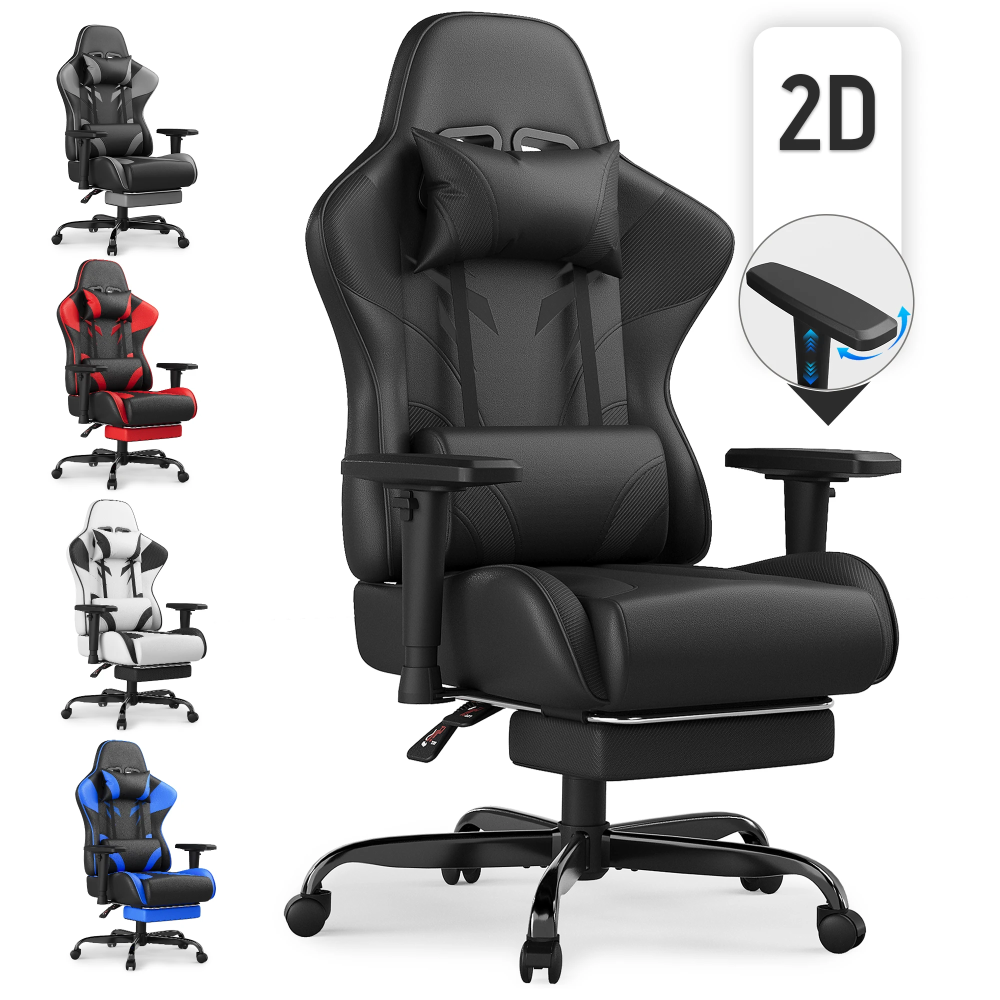 Chaise de jeu ergonomique HOMALL avec repose-pieds, 90-135 °   Inclinaison, hauteur réglable