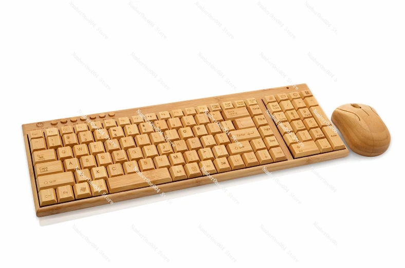 Natural Bamboo Wooden Wireless Keyboard Mouse Handmade Bamboo Keyboard Mouse Office Set Antibacterial Design Log