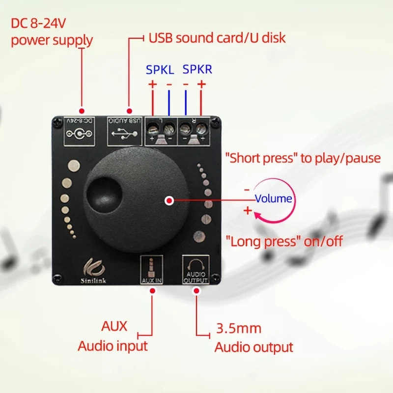 AP15H Bluetooth 5.0 20W+20W Power Digital Amplifier Stereo Board AMP Amplificador Home Theater 12V 24V 3.5mm AUX USB