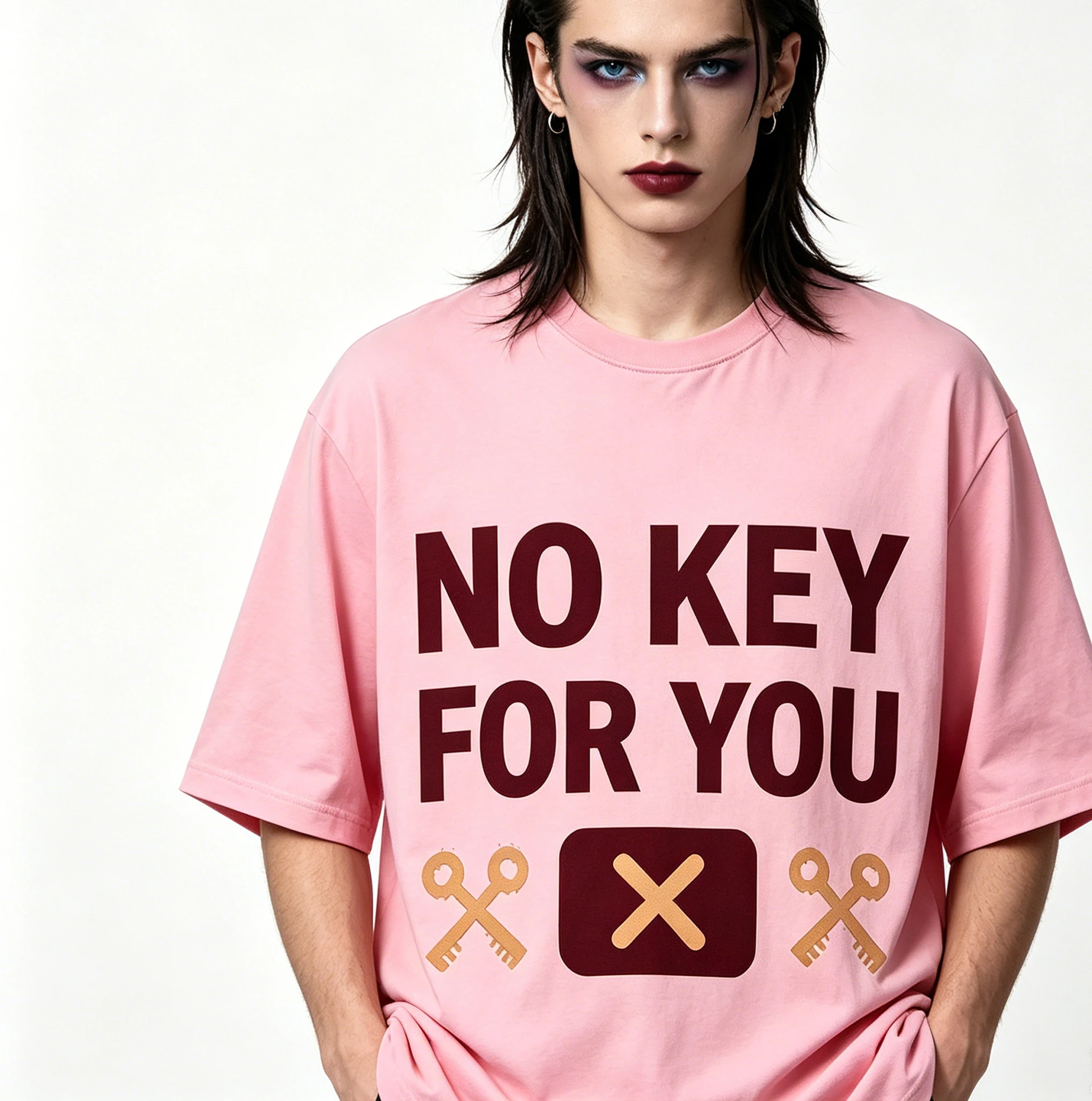 LGBT Y2K Kawaii Black Chastity Print Tee Locked Sissy Sub Twink Pet Catboy Soft Trap Effeminate Otokonoko Top