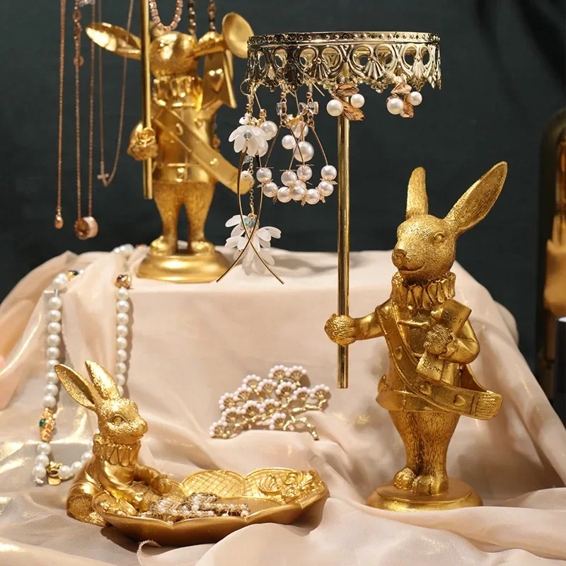 

Metal Jewelry Rack Rabbit Tray Decorative Ornaments Desktop Display Stand Necklace Earring Holder Storage Tray Decorative Frame