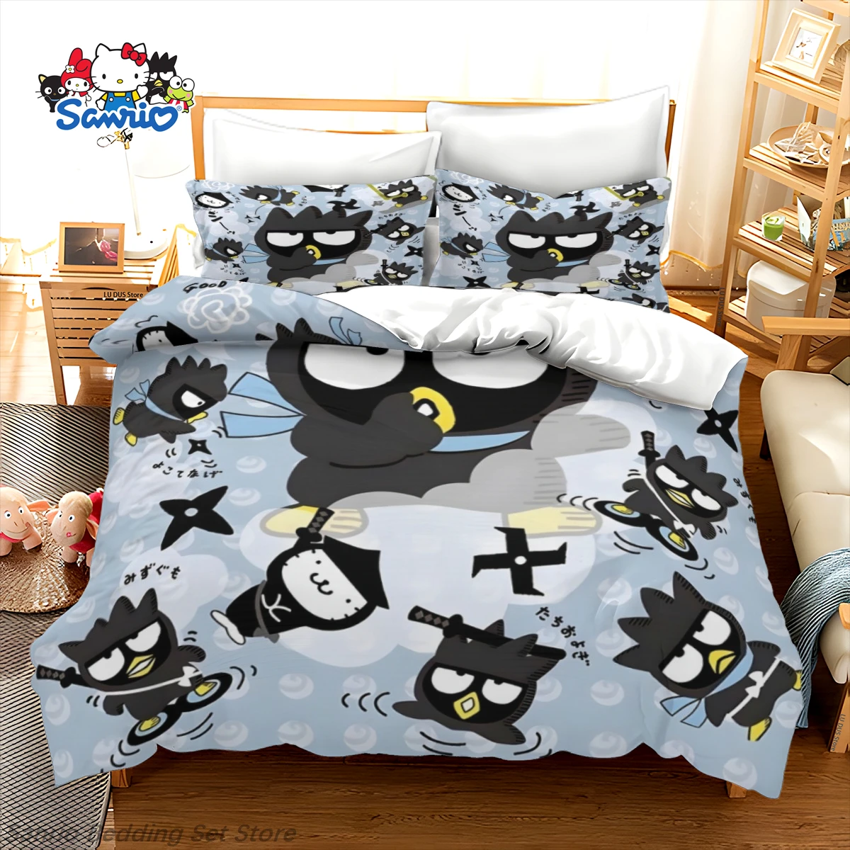 

Sanrio Badtz Maru Bedding Set Kawaii Cartoon Badtz Maru Duvet Cover with Pillowcases Cool Comforter Cover for Boys Girls Bedroom