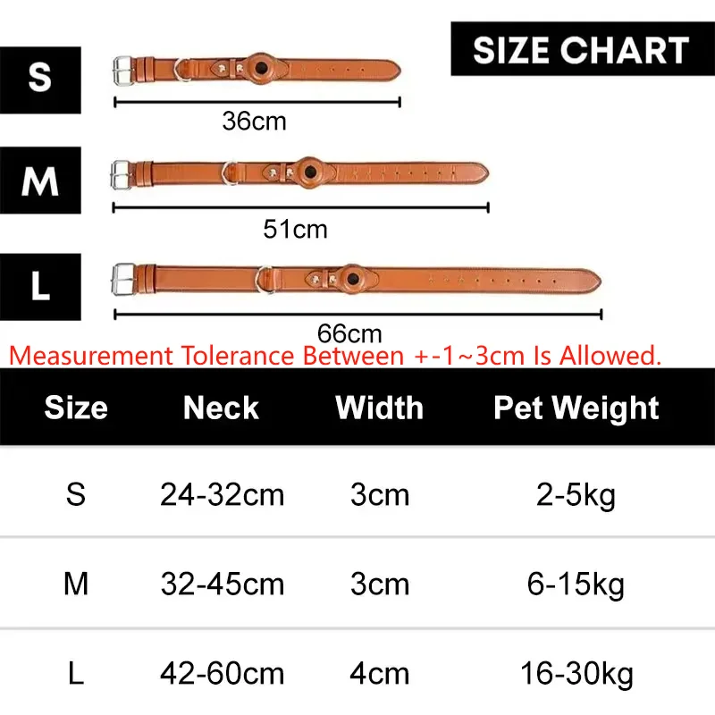 강아지용 진짜 가죽 에어태그 목걸이, 분실 방지 애완 동물 목걸이, 애플 에어태그 홀더 포함, 강아지 중형견용 조절 가능한 목걸이
