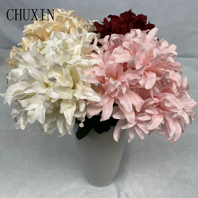 7 Heads Dahlia Bunch Artificial Flowers Violet Bridal Bouquet Wedding Party Home Decor Floral Arrangement Materials Photo Props