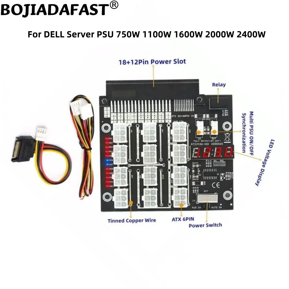 12 Ports PCIe 6Pin Connector Breakout Board Synchronization For DELL 1100W 2000W 2400W 750W 1600W Server PSU