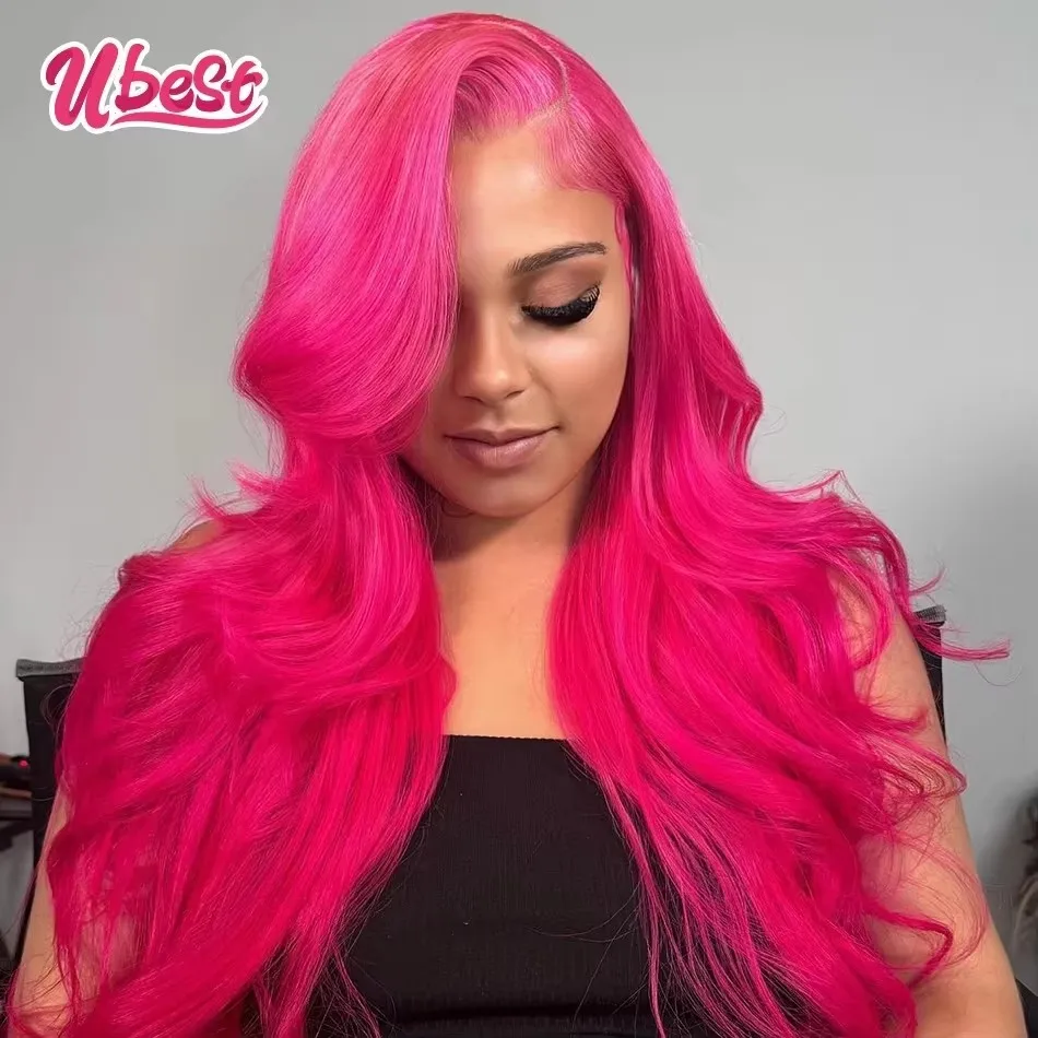 

Ubest Rose Red Colored Body Wave 13x6 Lace Front Wigs Brazilian 100％ Human Hair Transparent Glueless Wig Pre Plucked For Women