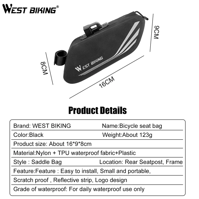 WEST BIKING Bicycle Saddle Bag Waterproof Bike Tail Bag Reflective Cycling Bike Tube Rear Seatpost Bag Bike Accessories