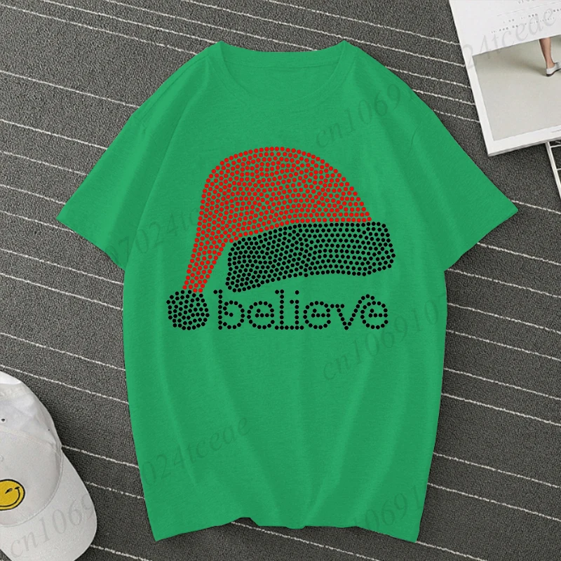 السنة الجديدة 2026 الرجال مضحك قميص عيد الميلاد قبعة مطبوعة رجل إمرأة تي شيرت الرجال تي شيرت سانتا ، صدق ، السنة الجديدة 2026 الملابس #5