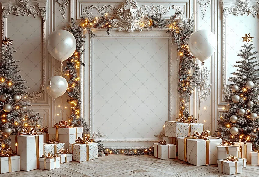 Mehofond Photography Background Christmas White Wall Balloon Gifts Xmas Tree Kids Family Portrait Decor Backdrop Photo Studio