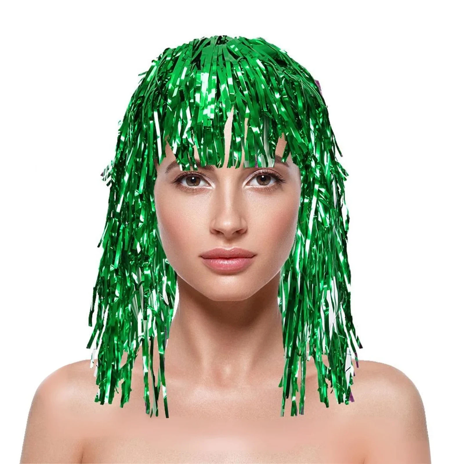 Parrucca con cappuccio antipioggia per animali domestici Decorazioni per feste di carnevale Copricapo con nappe lucide Ventaglio da cheerleader Parrucca colorata Leggera non soffocante