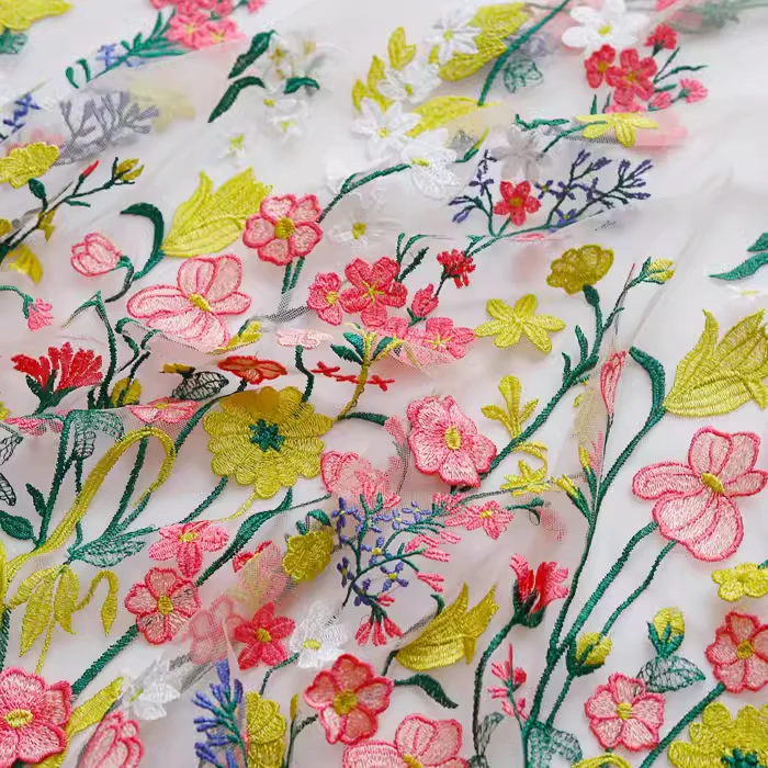 High quality mesh fabrics Flower Fairy 3D Embroidery tissu Dress skirt dress accessories material