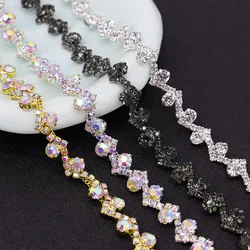 1 Yard Sliver Clear Crystal Rhinestones Trim Ribbon Metal Chain for Wedding Dress, Bag, Shoes Accessories