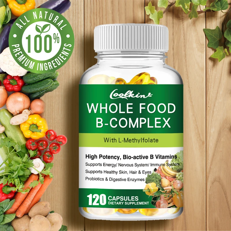 

Whole Food B-Complex - Support Nervous System, Heart & Bones Health & Energy, Help Improve Digestion, Promote Overall Health