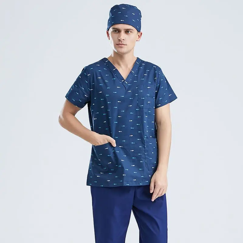 Surgical Room Short Sleeved Printed Scrubs for Dental Clinic Work Uniforms