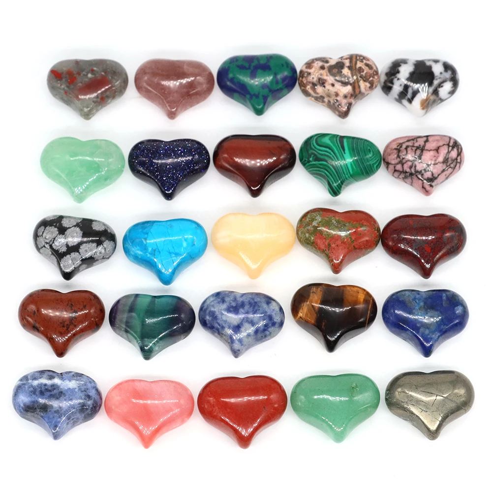 25x20mm Love Heart Shaped Natural Stones and Crystals Carved Healing Reiki Worry Gemstone Room Decoration Diy For Necklace Gifts