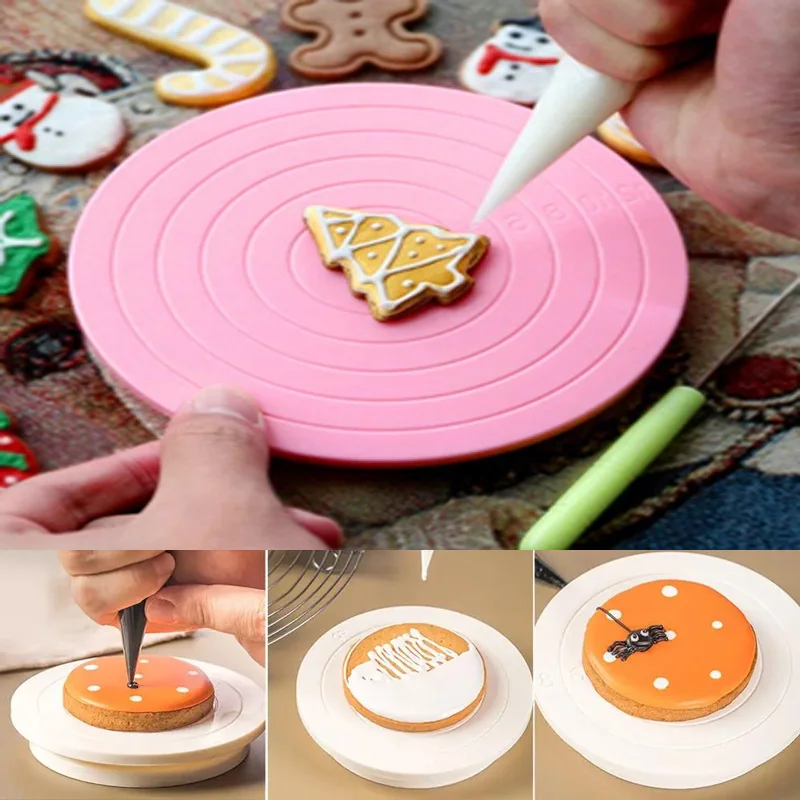 

Mini DIY Cake Rotating Table Plastic Font Cake Rotating Table Circular Biscuit Rack Rotating Household Kitchen Tools