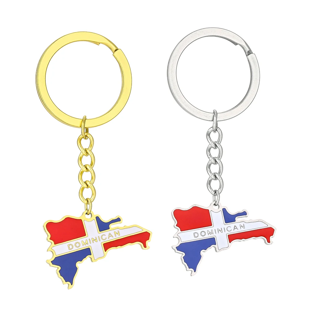 República Dominicana Map Flag Key Chain Stainless Steel Dominican Men Women Maps Keyring Jewelry Gift