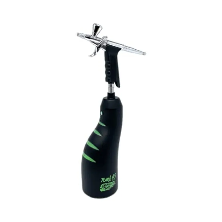 

Cordless Air Compressor for Airbrush Use, Aluminum Alloy Body, Black, 2-Speed Control Long-Lasting Battery Life
