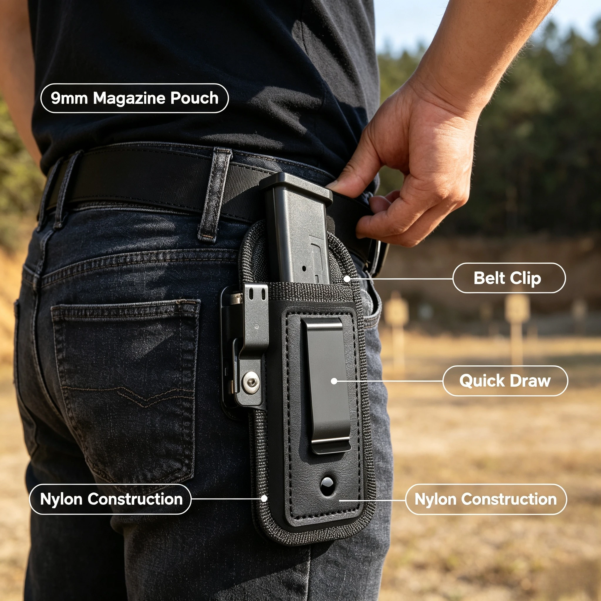 Concealed Magazine Pouch Holster Mag Holder Belt Clip for 9mm .40mm Pistol 19 21 22 23 Ruger SR40 Full Size XD Beretta