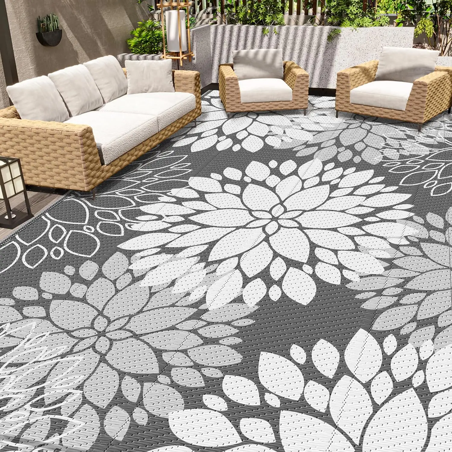 Outdoor Rug Waterproof Outdoor Plastic Straw Rug Reversible Patio Rug Mat Outdoor Decor Large Area Mats for RV, Picnic, Backyard