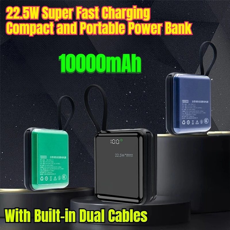 

10000mAh Power Bank with Built-in Dual Cables 22.5W Super Fast Charging Compact and Portable Power Bank
