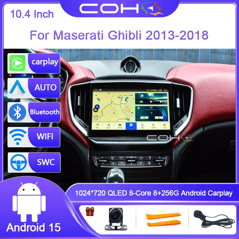 

10.4 Inch For Maserati Ghibli 2013-2018 Car Multimedia Player Gps Radio Android 15 Octa Core Carplay 4G+WIFI Carplay Auto