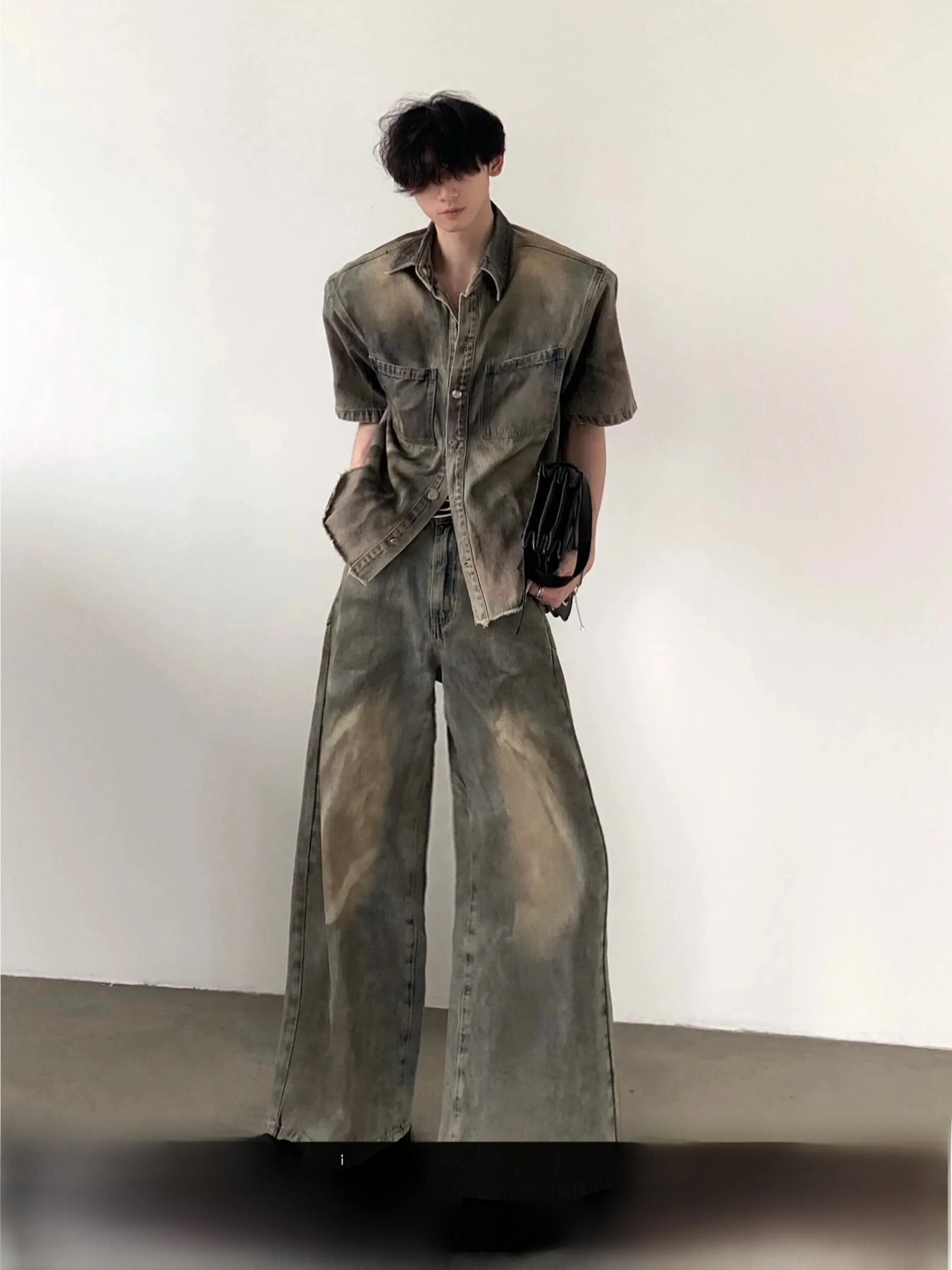 Retro Washed Denim Jacket Men's Summer Short Sleeve Set High Design Sense Post-Apocalyptic Style Youth Fashion Breathable