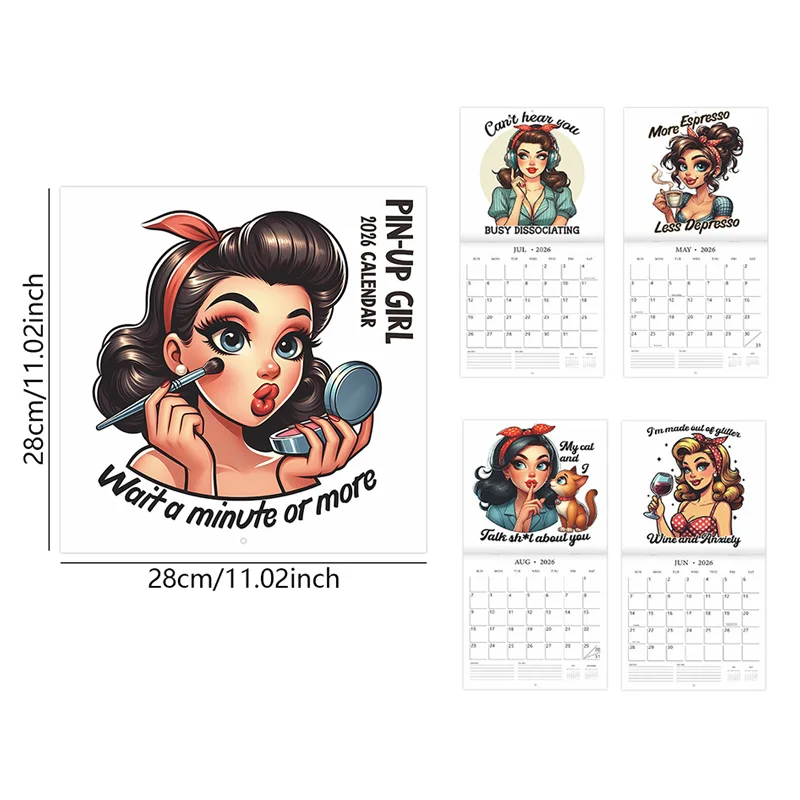 

2026 Retro Girl Calendar Illustration Pattern Calendar Yearly Monthly Planner Decorative Calendar Suitable For Bedroom Office