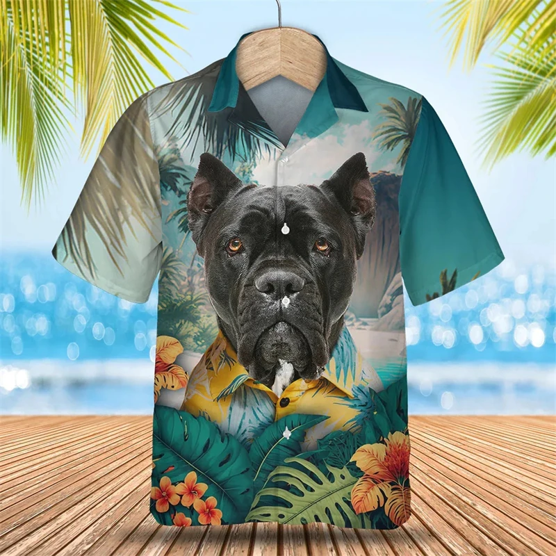 

Hawaii Shirts 3d Print Cute Dog Womens Short Sleeve Blouse Holiday Party Tops Streetwear Female Clothing Harajuku Camisa Buttons