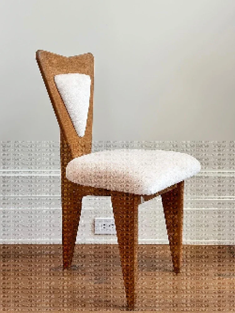 Medieval Chair Dining Chair with Triangle Backrest Home Vintage Lamb Hair