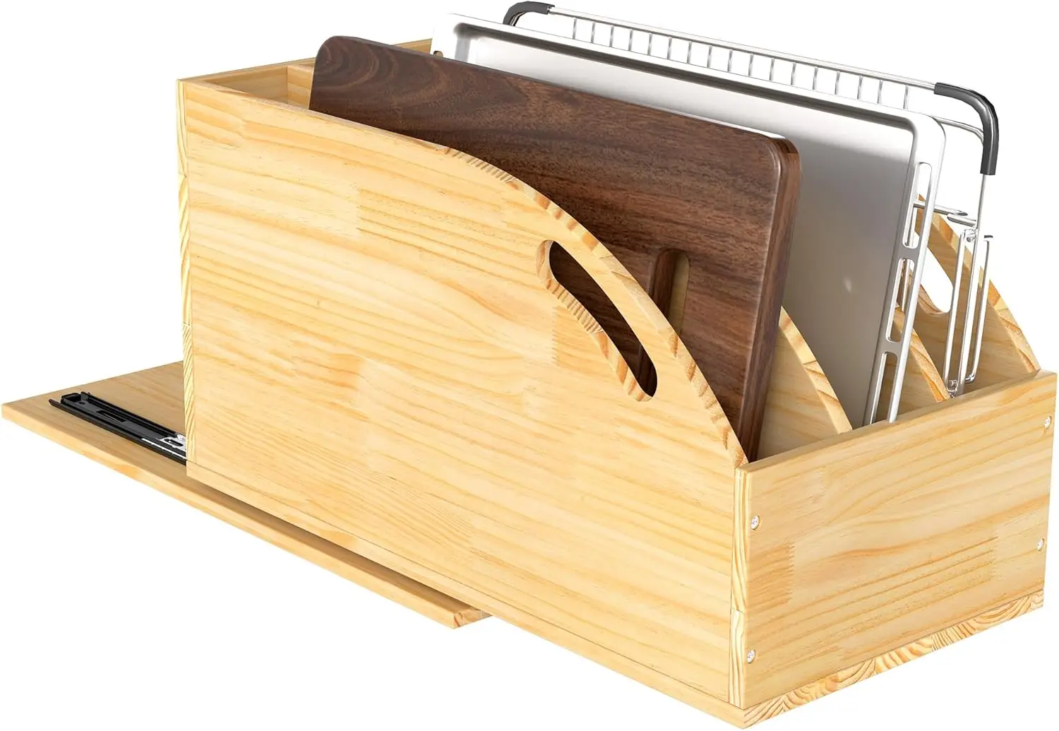 

Pull Out Cabinet Organizer, Wooden Kitchen Cabinet Organizer with Vertical Tray Dividers, for Storing Pans, Baking Trays, Lid