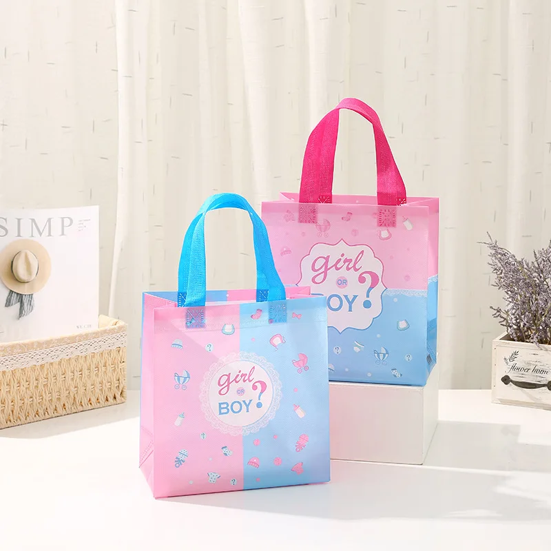 

12Pcs Gender Reveal Theme Non-woven Gift Bag Packaging Baptism Boy or Girl Candy Snacks Bag for Baby Shower Birthday Party Decor