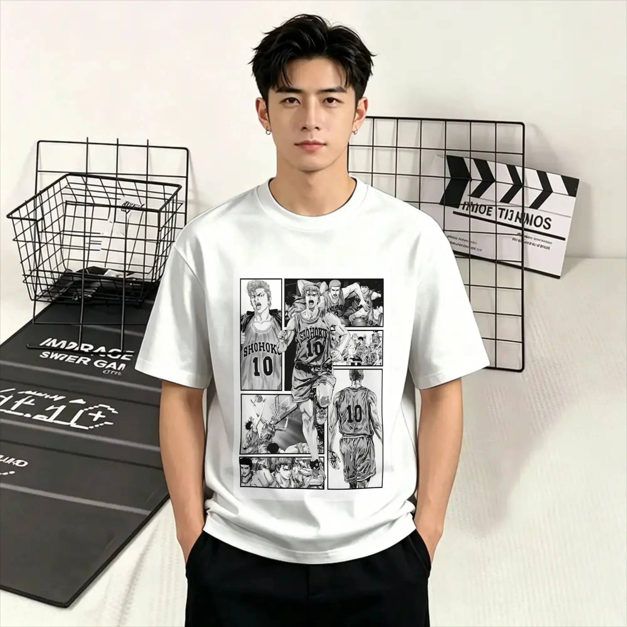 Men Slam Dunks T Shirt  Cotton Clothes Vintage Short Sleeve Round Neck Tee Shirt Summer T-Shirts