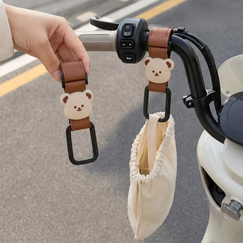 Baby-Kinderwagen-Haken Niedliche Cartoon-Bären Fahrrad-Kinderwagen-Organizer-Haken PU-Leder-Haken zum Aufhängen von Baby-Kinderwagen-Zubehör – Detail 4