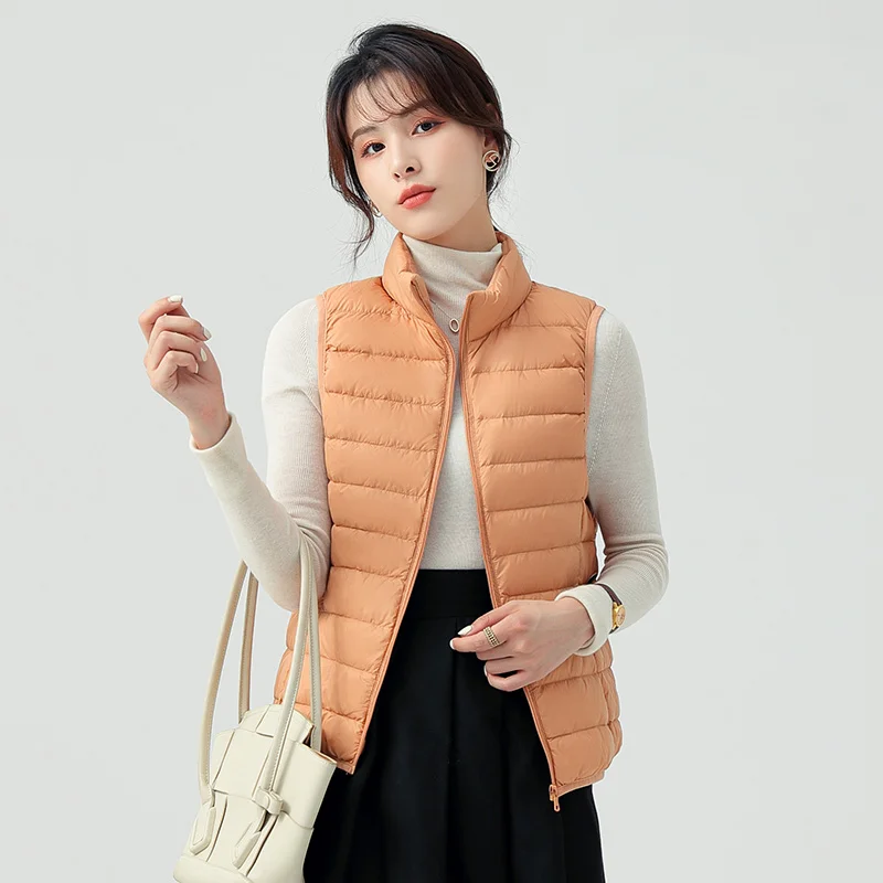 Winter Jackets for Women 2023 Fashion Casual Down Vest High Quality 90% White Duck Down Warm Stand Collar Sleeveless Vest Coat