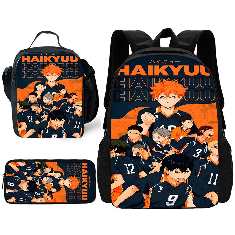 3 pcs set Anime Boy Volleyball Haikyuu Child School Backpack with Lunch Bags ,Pencil Bags ,School Bags for Boys Girls Best Gift