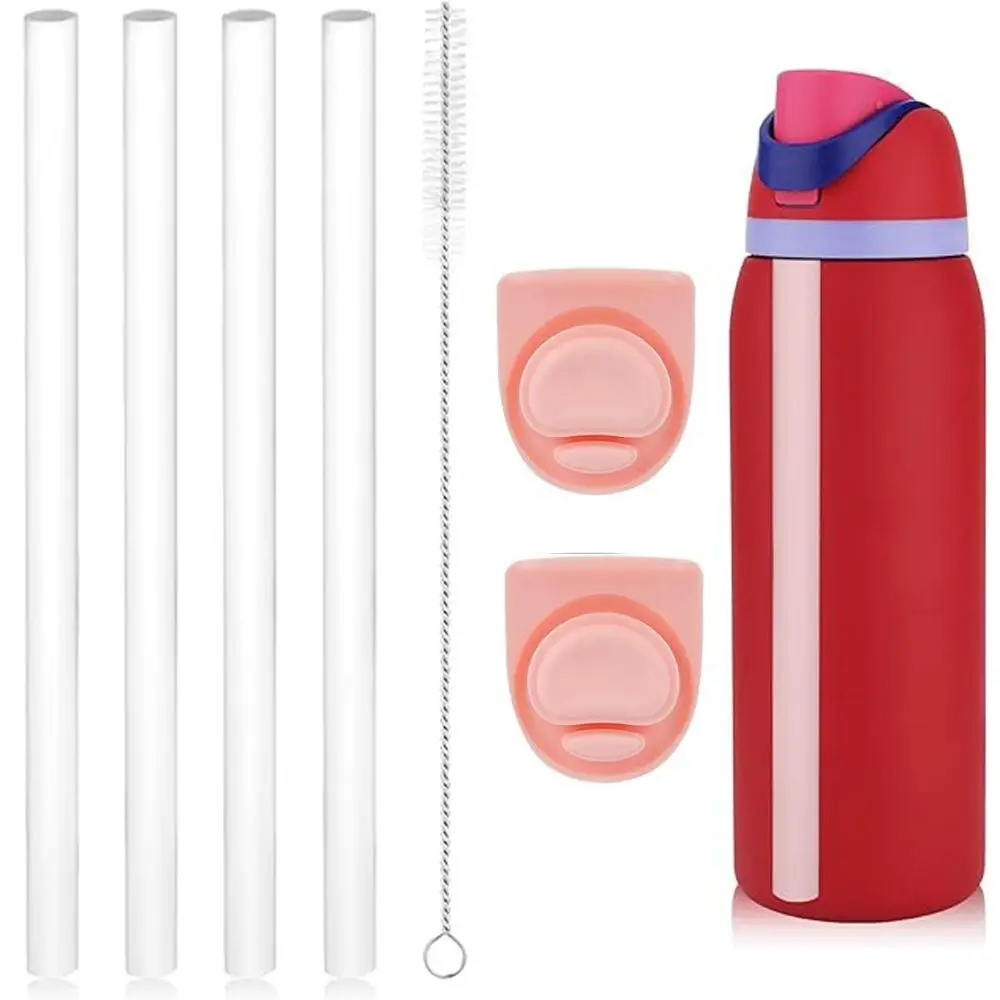 Silicone Water Bottle Straws Reusable Spill Proof Straw Cleaning Brush Water Bottle Top Lid for Owala FreeSip Bottle