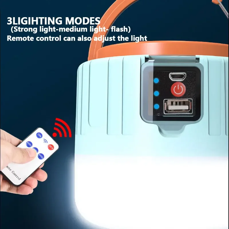 Energy Saving LED Solar Charging Bulb, Lâmpada do mercado noturno Camping ao ar livre móvel, Solar Power Outage, Luz de emergência