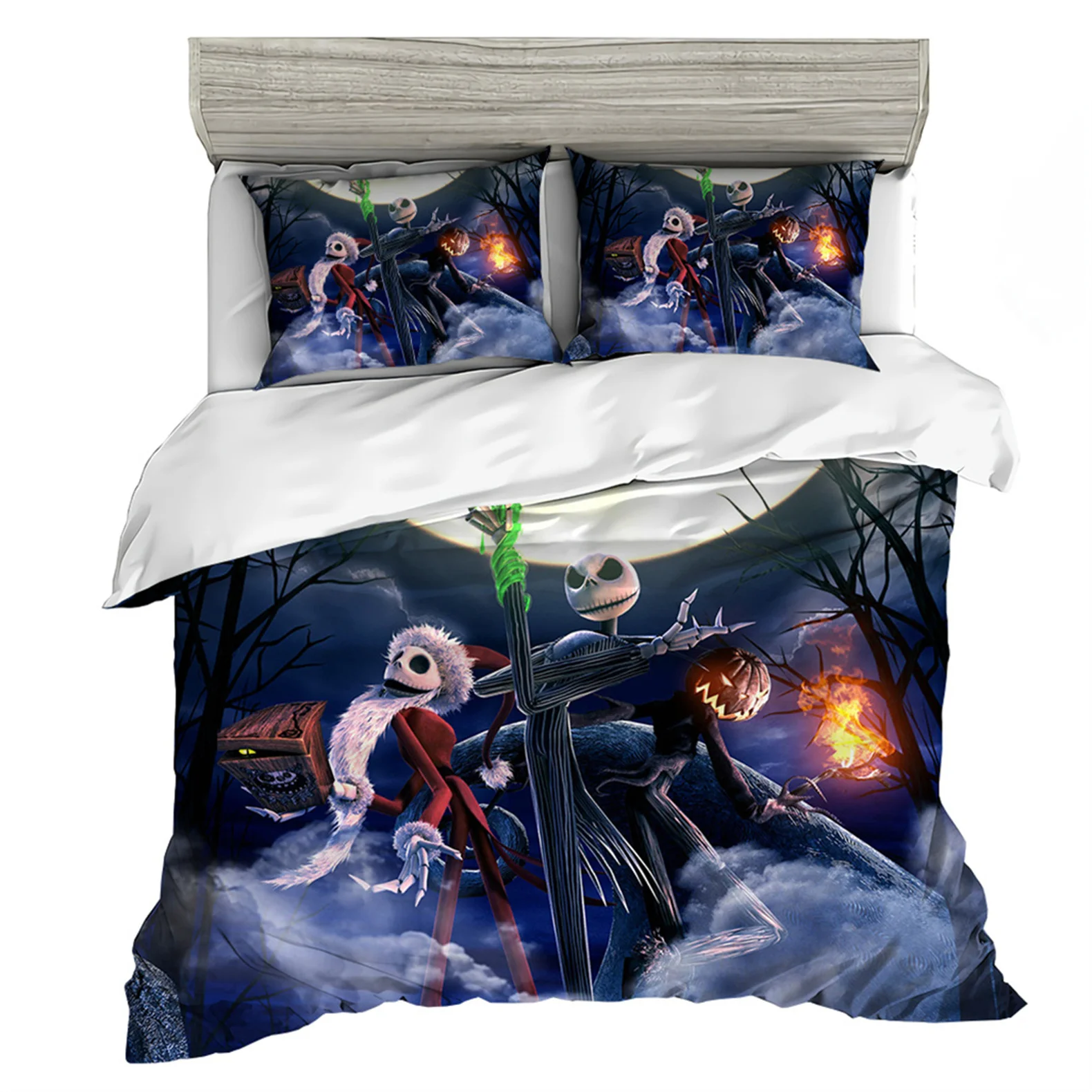 Nightmare Before Christmas Bedding Set, Capa de edredão do crânio do Dia das Bruxas, Quilt Jack e Sally, Fronha, Decoração Halloween, Novo