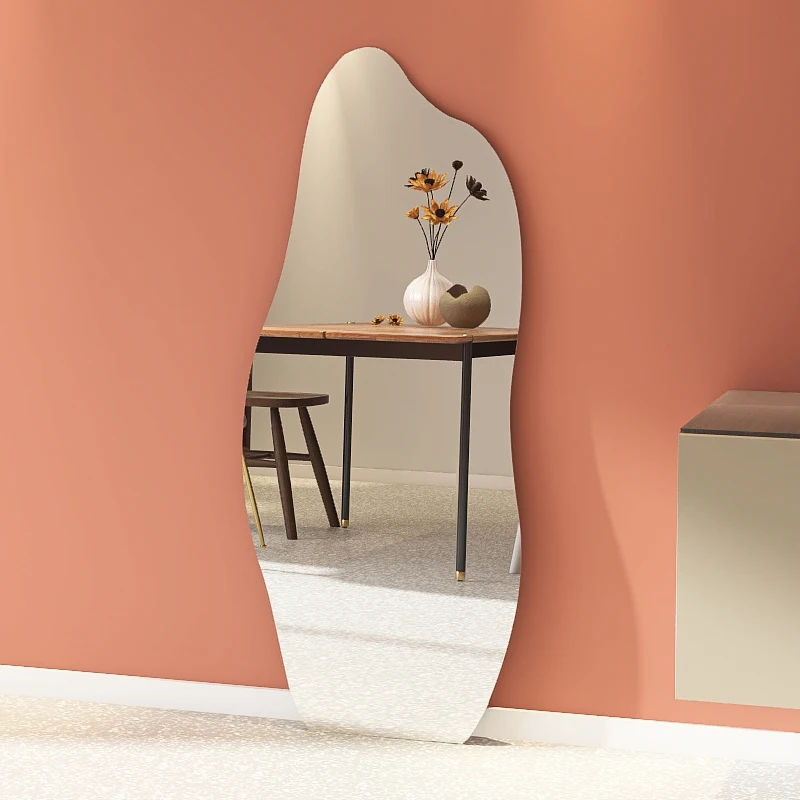 Slim Frameless Irregular Full Length Wall Mirror Modern Wall Mounted for Home Commercial Use