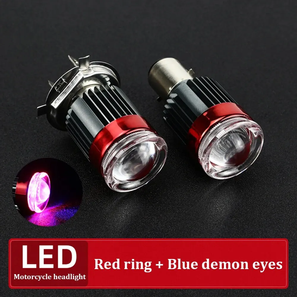 1Pc Dual Color White Yellow Motorcycle LED Headlight Bulb H4 H6 BA20D Red Devil Eyes High Low Beam 4 Modes Strobe Flashing Drivi