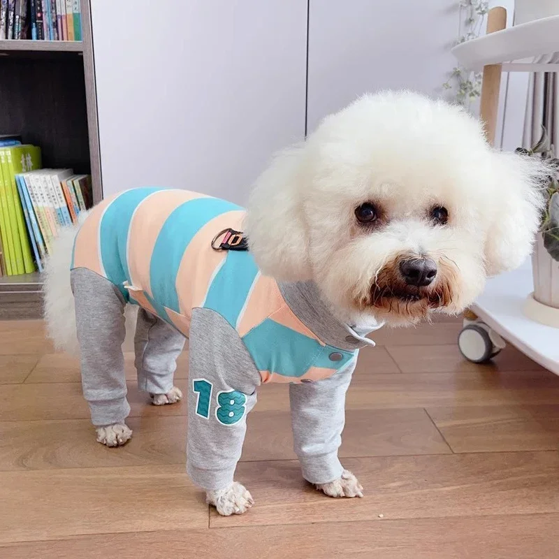 

Spring Autumn Thin Cotton Puppy Dog Clothing Vintage Casual Sport Overalls Four Foots Jumpsuits For Small Medium Dog Chihuahua